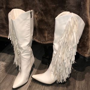 White fringe boots